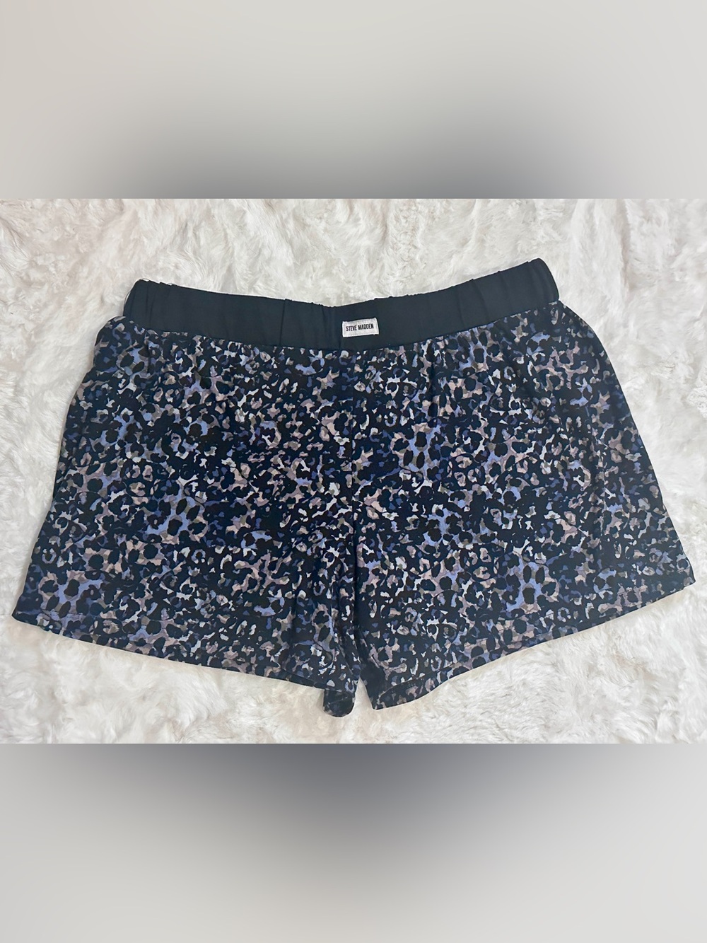 Steve Madden Soft Women's Black & Blue Leopard Print Shorts